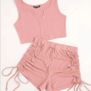 Notched Tank Top & Drawstring ruched short set